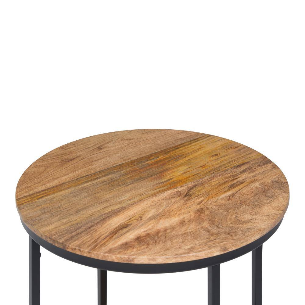 Simpli Home 18.5" Black Metal and Natural Wood Round Side Table