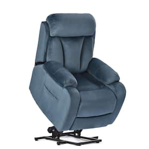 Navy Blue Polyester Recliner Electric Power Lift Recliner with Side Pocket and Remote Control