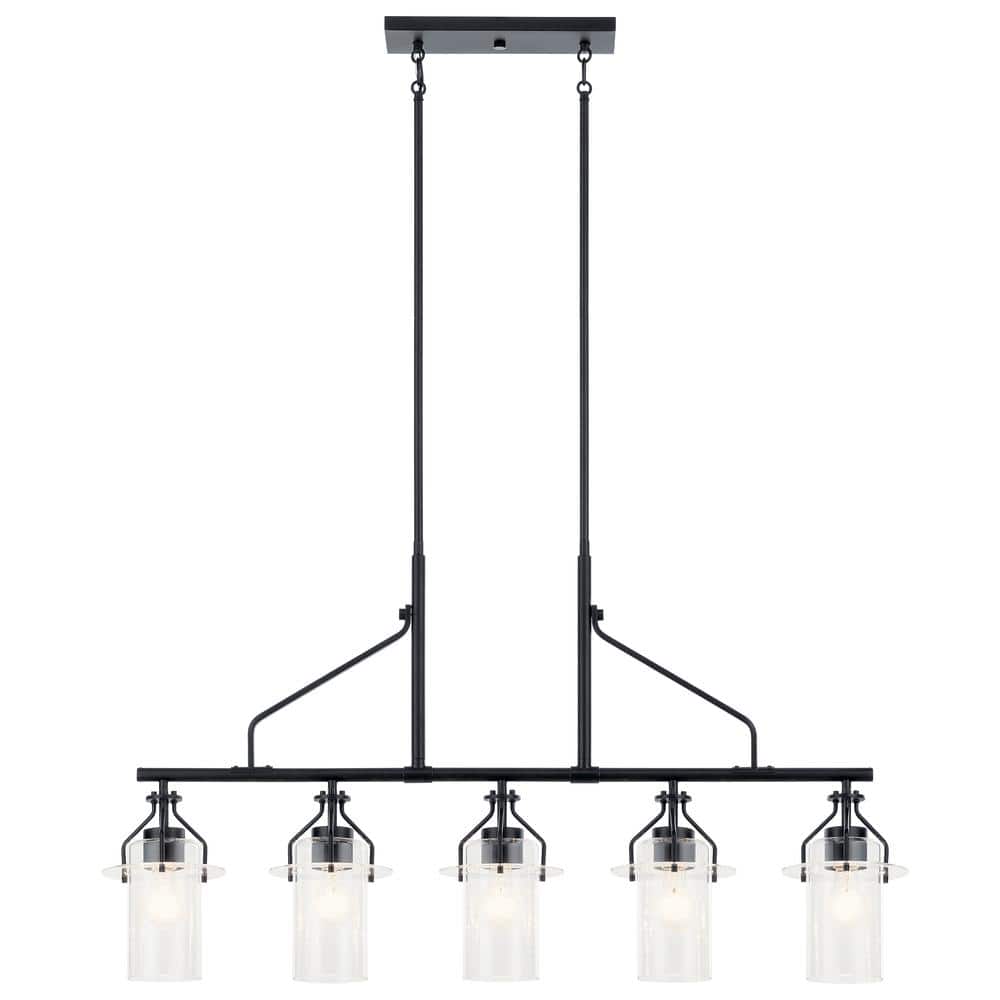 Everett 42 Inch Black and Clear Glass 5-Light Linear Chandelier