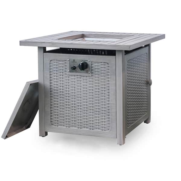 Afoxsos Upland 28 in. Slat Top Gas Fire Pit Table-Light Gray, CSA Certification Outdoor Companion