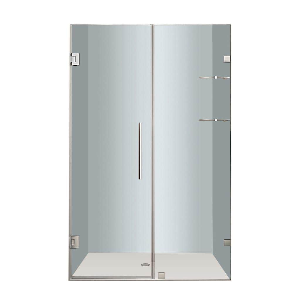 Chrome Frameless Hinged Shower Door with Glass Shelves