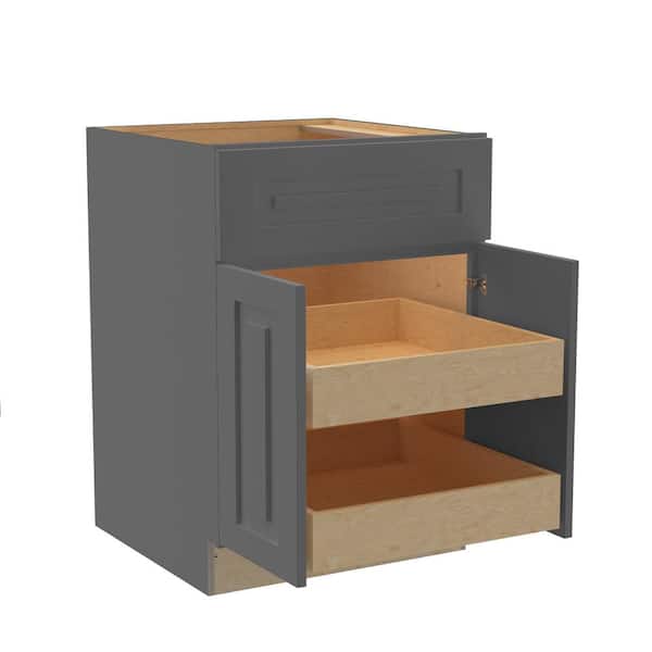 Home Decorators Collection Grayson 24 in. W x 24 in. D x 34.5 in. H Assembled Plywood Base Kitchen Cabinet in Deep Onyx with 2ROT Cutlery Soft Cls
