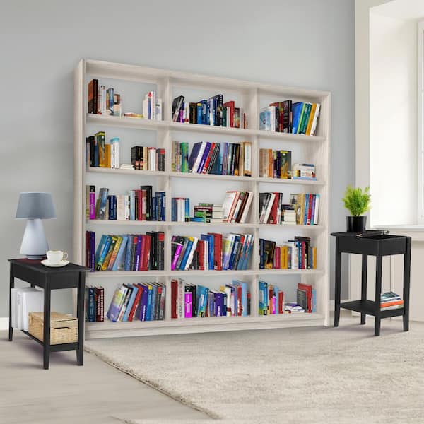BEAUTME Modern Side Table With Shelf - Black Wood End Table, 48x30x66cm, For Living Room, Bedroom, Office - View #6