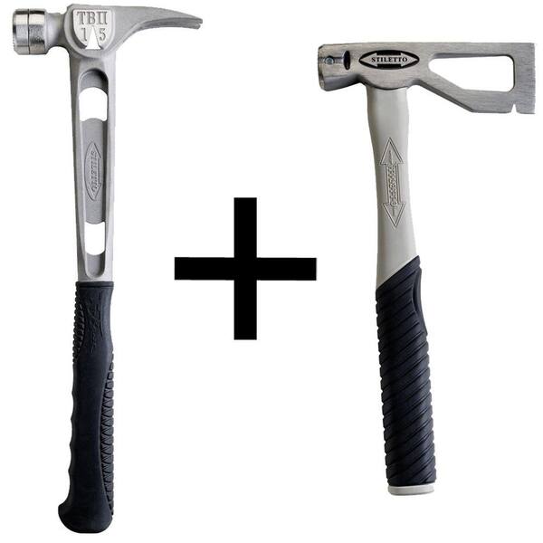 Stiletto 15 Oz. TiBone Smooth Face Hammer with 18 in. Straight Handle with Free 10 Oz Titanium 14.5 in. Lather's Axe
