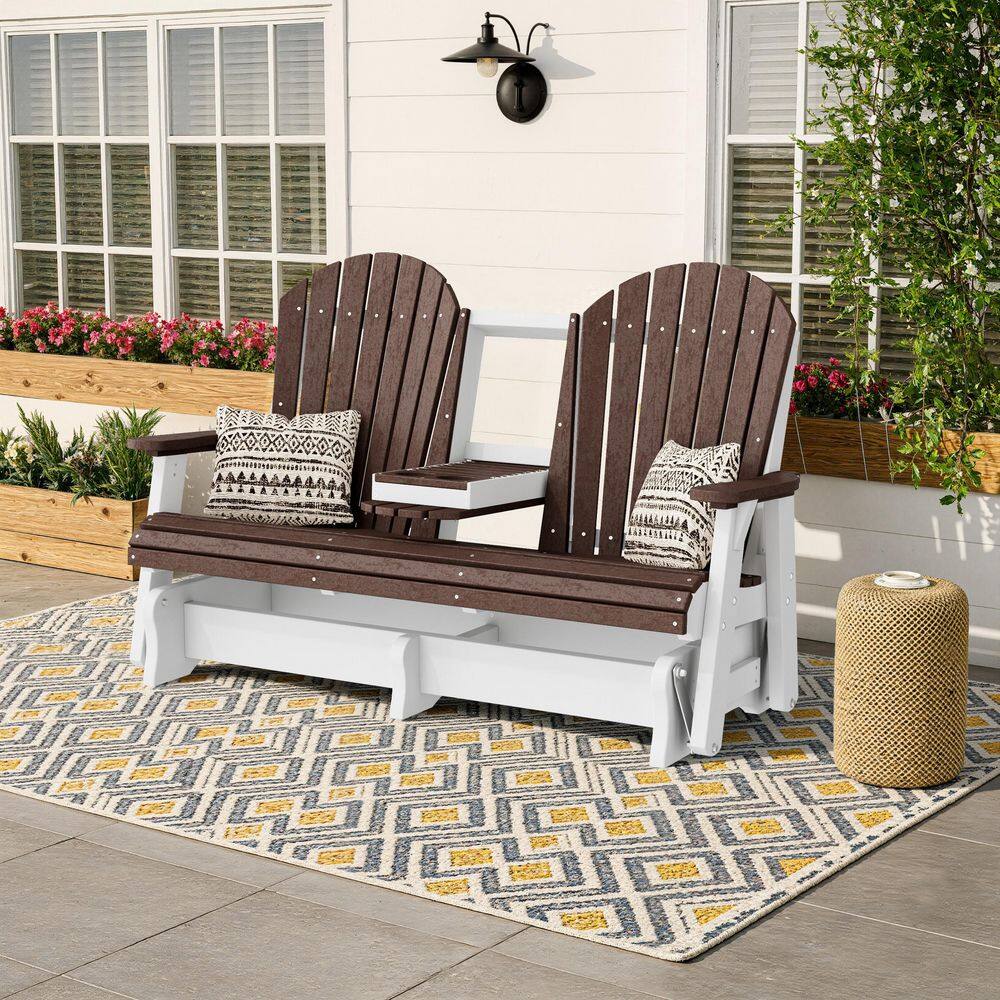 Heritage 2-Person Tudor Brown and White HDPE Plastic Outdoor 5 ft. Glider with Console price history on PriceWatchPro