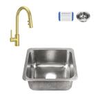 Wilson Undermount Stainless Steel 17 in. Single Bowl Bar Prep Sink with Pfister Faucet and Drain in Satin Gold