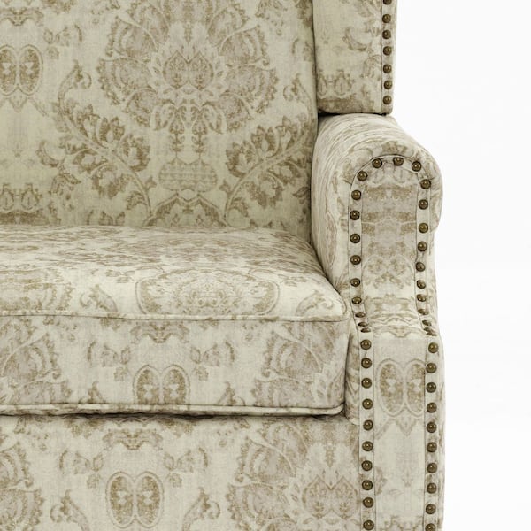 Uixe Retro White Floral Pattern Linen Nailhead Trim Upholstered