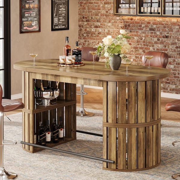 BYBLIGHT Kearsten Oval Bar Table with Semi-Arc Storage Shelves