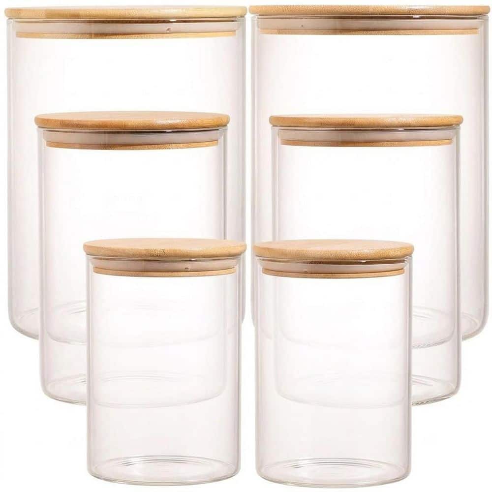6-Pack Borosilicate Glass Storage Jar Set with Bamboo Lids, Airtight Seal, 132 Pantry Labels, Microwave Safe price history on PriceWatchPro