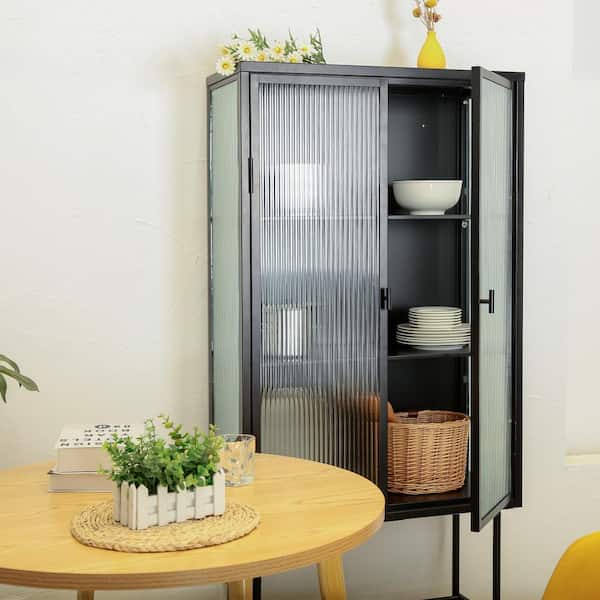 Unbranded 2 Doors Pantry Organizer with Three Detachable Wide Shelves Enclosed Dust-Free Storage