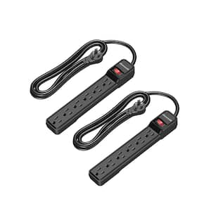 6 ft. 6-Outlet Power Strip Surge Protector, 500 J in Black (2-Pack)