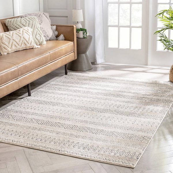 Malaga Fresco Tribal Geometric Beige 7 ft. 10 in. x 10 ft. 6 in. Distressed High-Low Area Rug