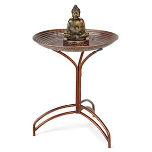 20 in. Copper Birdbath with Meditating Buddha and Collapsible Stand