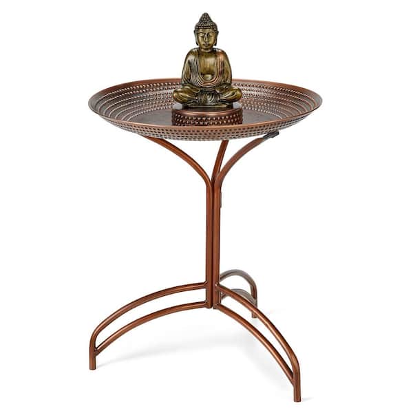 Good Directions 20 in. Copper Birdbath with Meditating Buddha and Collapsible Stand