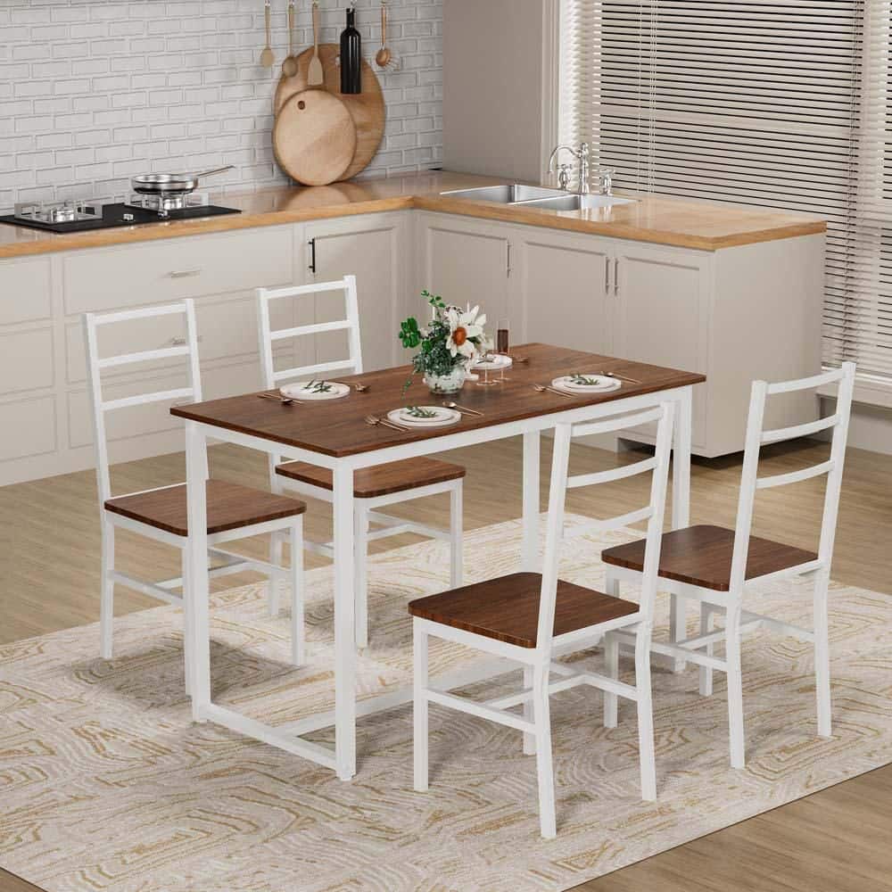 5-Piece Wood Outdoor Dining Set, Modern Rectangular Dining Table