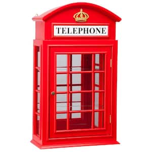 Piccadilly Circus British Telephone Booth Red Wall Curio Accent Cabinet