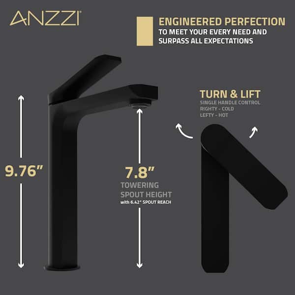 Single-Handle Single-Hole Bathroom Vessel Sink Faucet with Pop-Up Drain in Matte Black