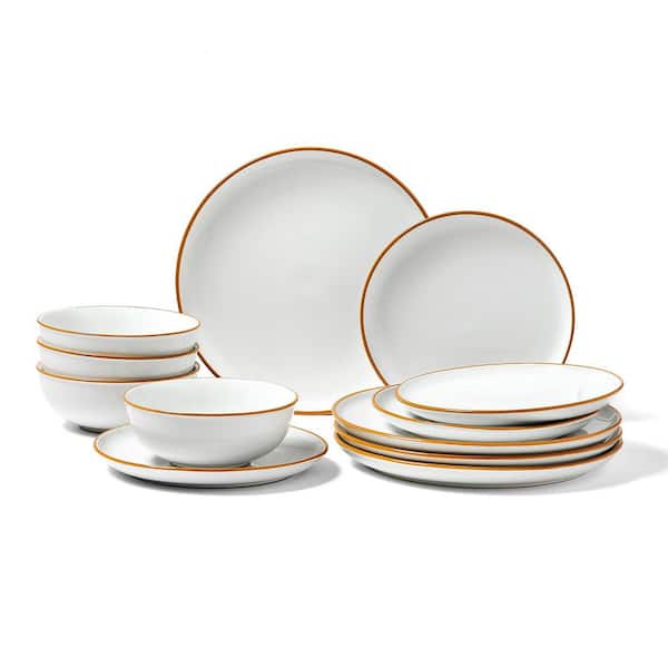Dinnerware Set, Service for 4 (12 PCS), Round Plates and Bowls Sets, Scratch Resistant Ceramic Dinner Ware, Food Storage
