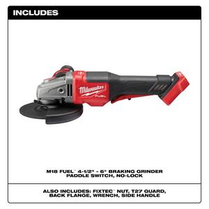 M18 FUEL 18V Lithium-Ion Brushless Cordless 4-1/2 in./6 in. Braking Grinder with Paddle Switch (Tool-Only)