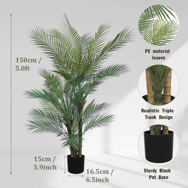Vitalismo 5 ft. Artificial Triple Stalk Golden Cane Palm Tree