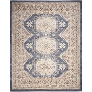 Serenity Home Ivory Blue 8 ft. x 10 ft. Center medallion Traditional Area Rug