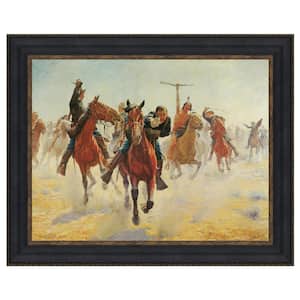 Breaking Through the Line by Charles Schreyvogel Framed Nature Oil Painting Art Print 17.75 in. x 22.75 in.