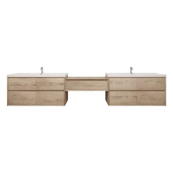 Kingdee 130 in. W x 20 in. D x 26 in. H Double Sink Middle Table Counter Bath Vanity in Light Oak with White Acrylic Top