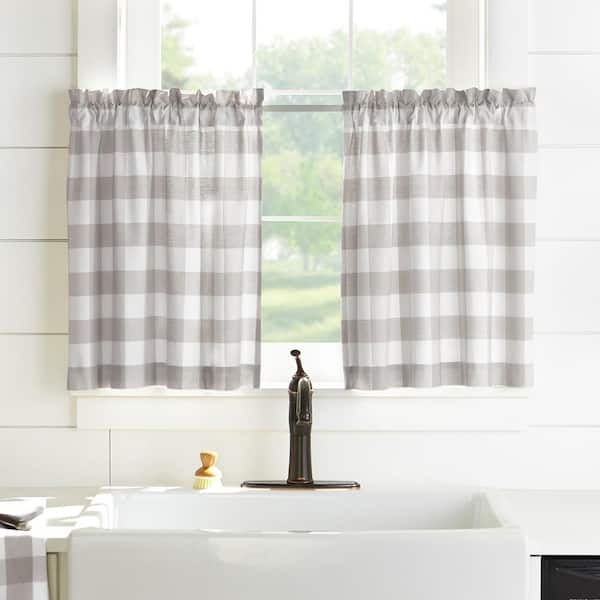 Threadmade Home Farmhouse Living Buffalo Check Window Tier Set, Gray/White - 30"W x 36"L