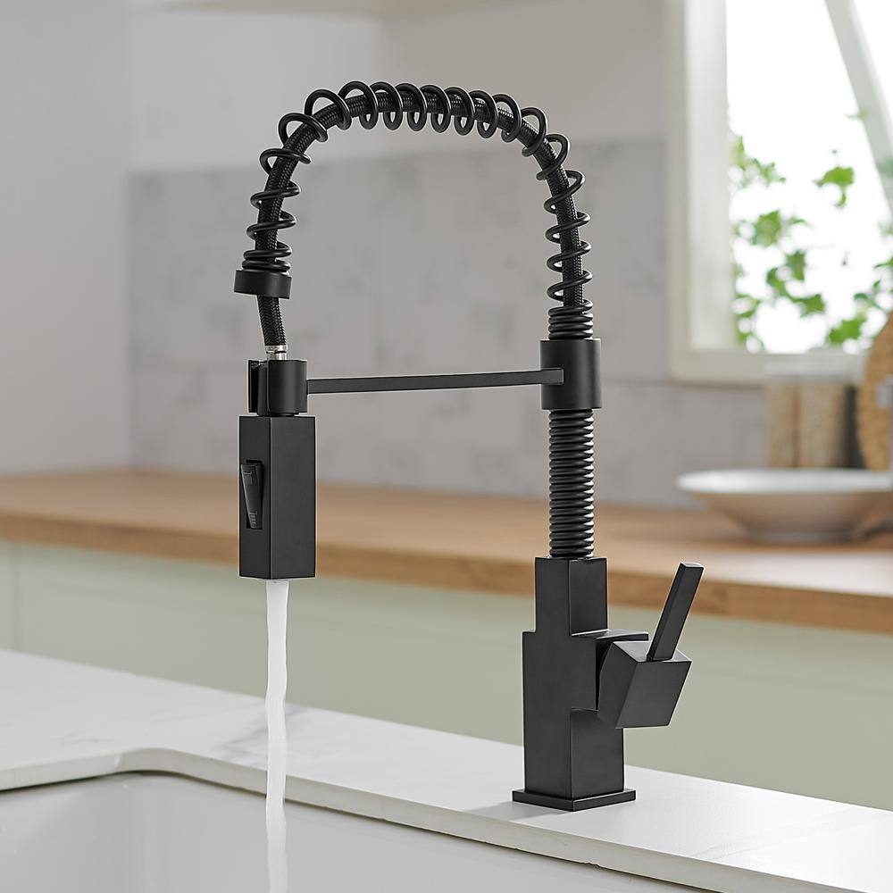 Matte Black Brass Single Handle Pull Down Kitchen Faucet