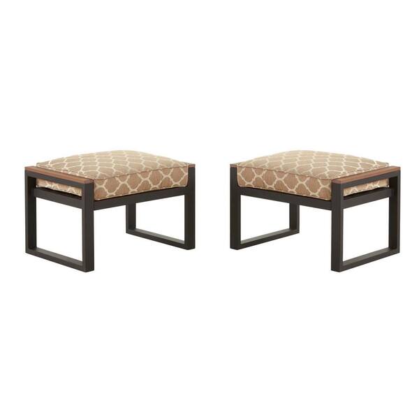 Hampton Bay West Park Black Aluminum Outdoor Patio Ottoman with