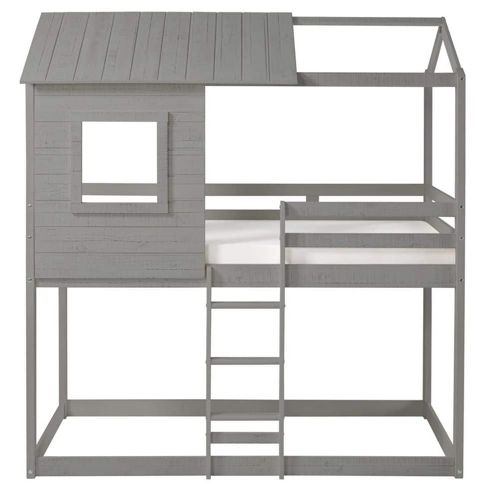 HOMESTOCK Light Gray House Bunk Bed Twin Over Twin Bunk Bed for Kids ...