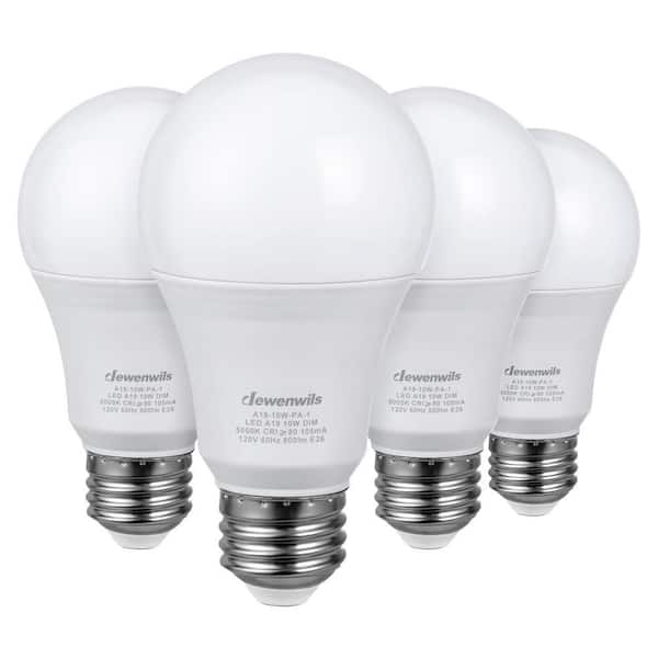60-Watt Equivalent A19 Dimmable E26 Medium LED Light Bulb, 5000K Daylight Cool White(4-Pack)