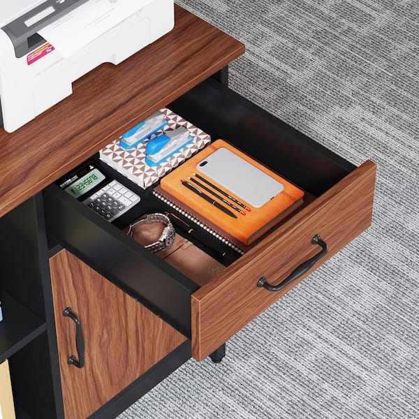 Mayitaです。デスク BYBLIGHT Lanita 62.99 in. W L-Shaped Brown Wood 1-Drawer Computer