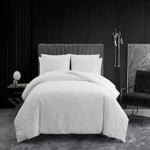 Abstract Crinkle 3-Piece White Cotton Blend Queen Duvet Cover Set