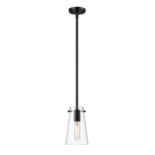 Unbranded Kira 5 in. 1-Light Matte Black Shaded Pendant Light with Clear Glass Shade, No Bulbs Included