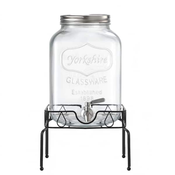 Retro 2 Gal. Clear Glass Beverage Dispenser with Stand Included, Chalkboard Label & Spigot for Parties