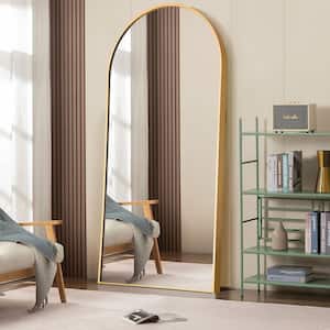 31 in. W x 71 in. H Arched Gold Aluminum Framed Full Length Mirror Standing Floor Mirror