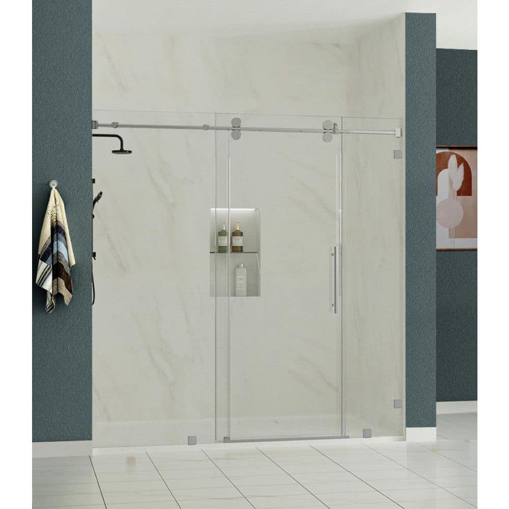 "RadianceXL 87 to 90 in. W x 76 in. H Single Sliding Frameless Shower Door in Chrome with 3/8"" Clear Glass" price history on PriceWatchPro