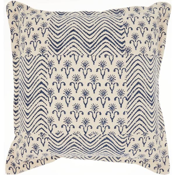 Mina Victory Lifestyles Indigo Floral 20 in. x 20 in. Throw Pillow