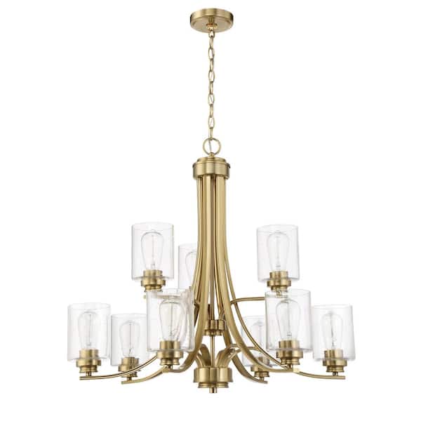 CRAFTMADE Bolden 9-Light Satin Brass Finish with Seeded Glass Transitional Chandelier for Kitchen/Dining/Foyer, No Bulbs Included