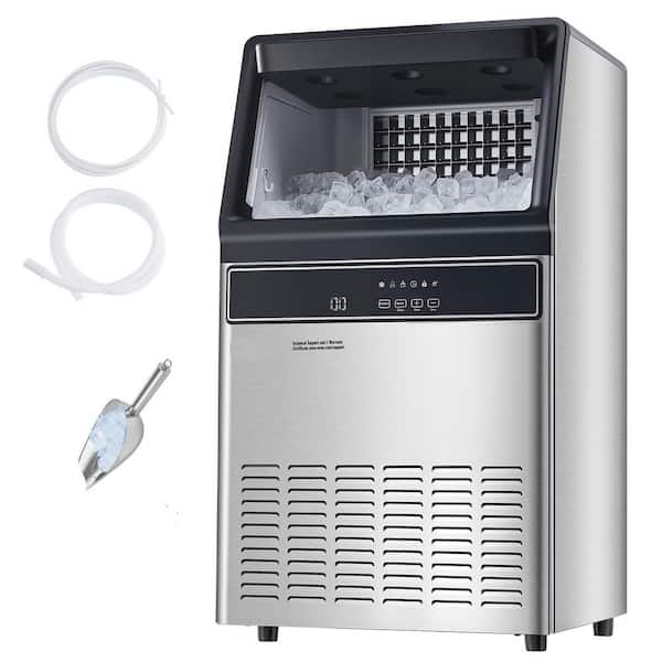 16 in. Commercial Ice Maker 110 lbs./24H w/ 33lbs. Storage Full Size Cubes Freestanding LED Display Self-Cleaning Silver