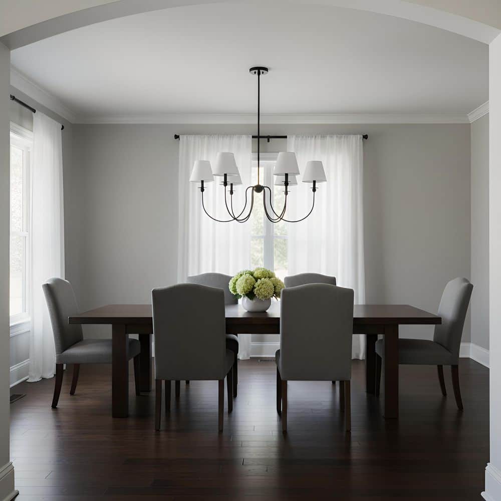 Elsay 36.38 in. W x 17.25 in. H 6-Light Midnight Black Transitional Chandelier with White Linen Fabric Shades price history on PriceWatchPro
