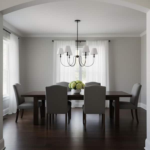 Generation Lighting Elsay 36.38 in. W x 17.25 in. H 6-Light Midnight Black Transitional Chandelier with White Linen Fabric Shades