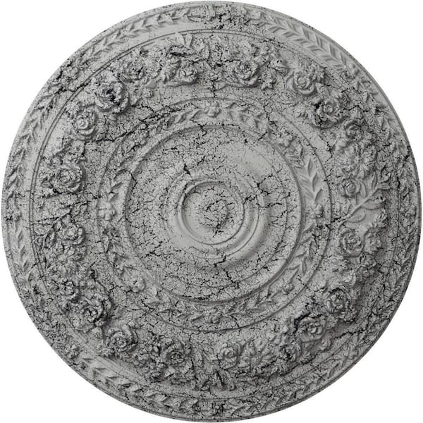 Ekena Millwork 2-3/8 in. x 33-7/8 in. x 33-7/8 in. Polyurethane Rose Ceiling Medallion, Ultra Pure White Crackle