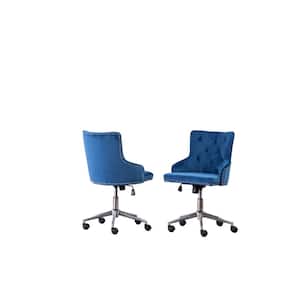 Olivia Navy Blue Velvet Fabric Adjustable Office Chairs