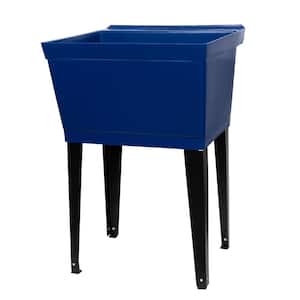 22.875 in. x 23.5 in. Blue 19 gal. Thermoplastic Utility Sink Kit with Black Metal Legs, P-Trap and Supply Lines