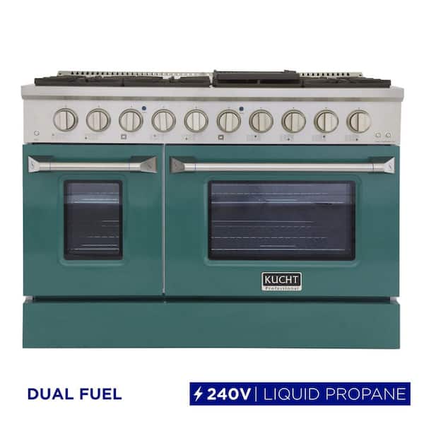 48 in. 6.7 cu. ft. LP ready Double Oven Dual Fuel Range with Gas Stove and Electric Oven with Convection Oven in. Green