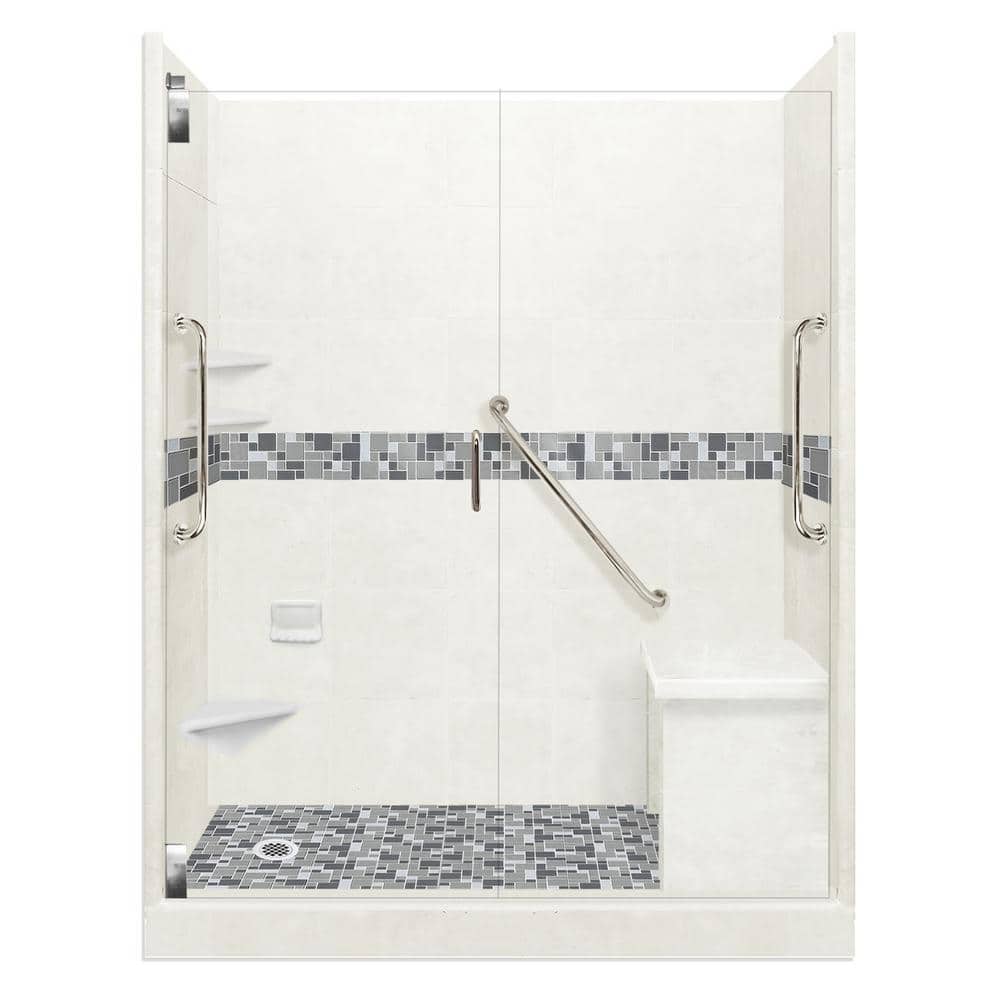 Newport Freedom Grand Hinged 30 in. x 60 in. x 80 in. Left Drain Alcove Shower Kit in Natural Buff and Satin Nickel price history on PriceWatchPro