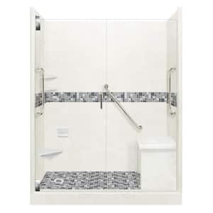Newport Freedom Grand Hinged 30 in. x 60 in. x 80 in. Left Drain Alcove Shower Kit in Natural Buff and Satin Nickel