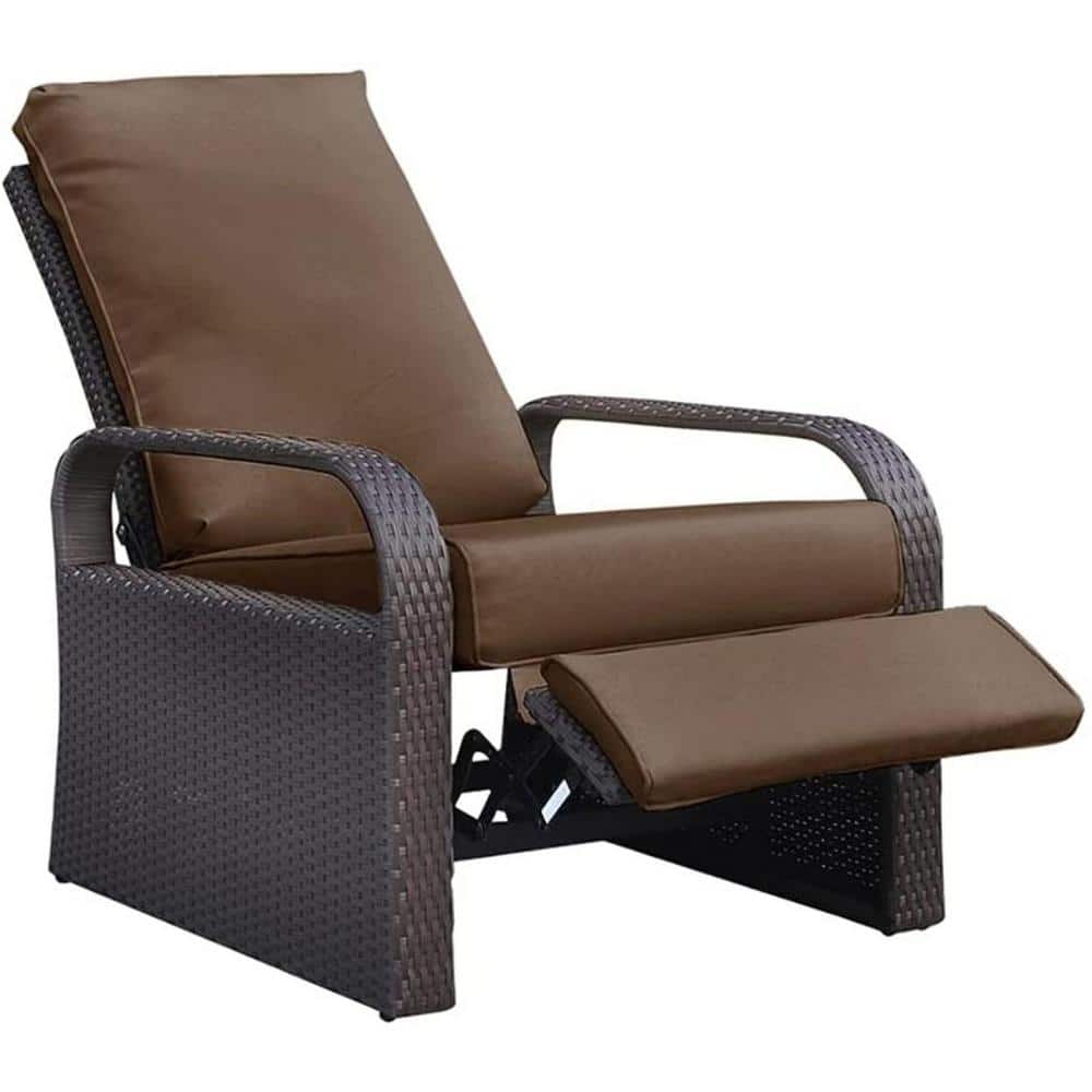 Brown Wicker Aluminum Adjustable Automatic Outdoor Garden Chaise Lounge wit